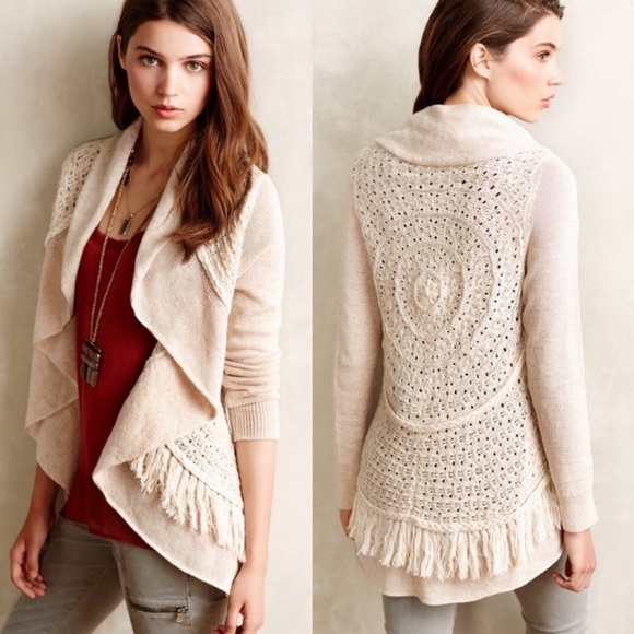 Anthropologie Sweaters - Anthro Knitted and Knotted Circle Fringe Cardi